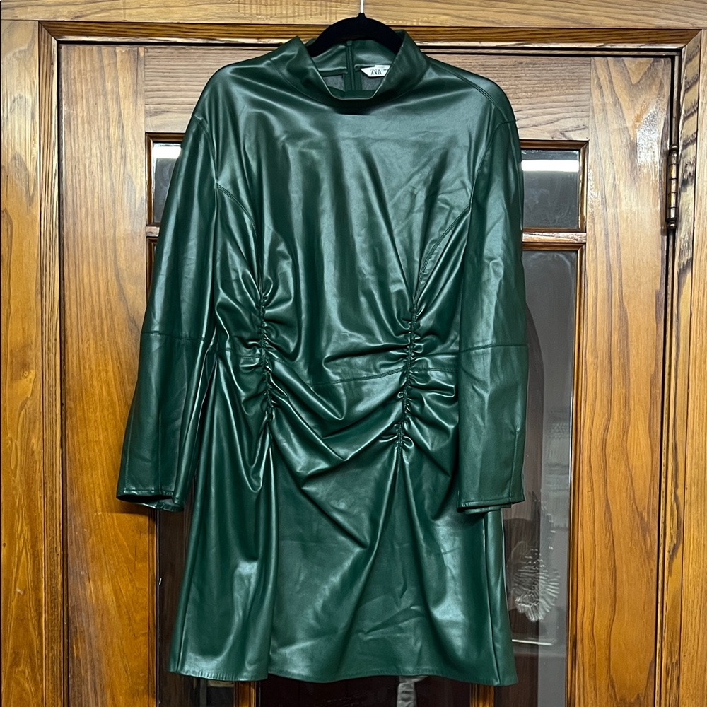 Zara Deep Green Faux Leather Dress
